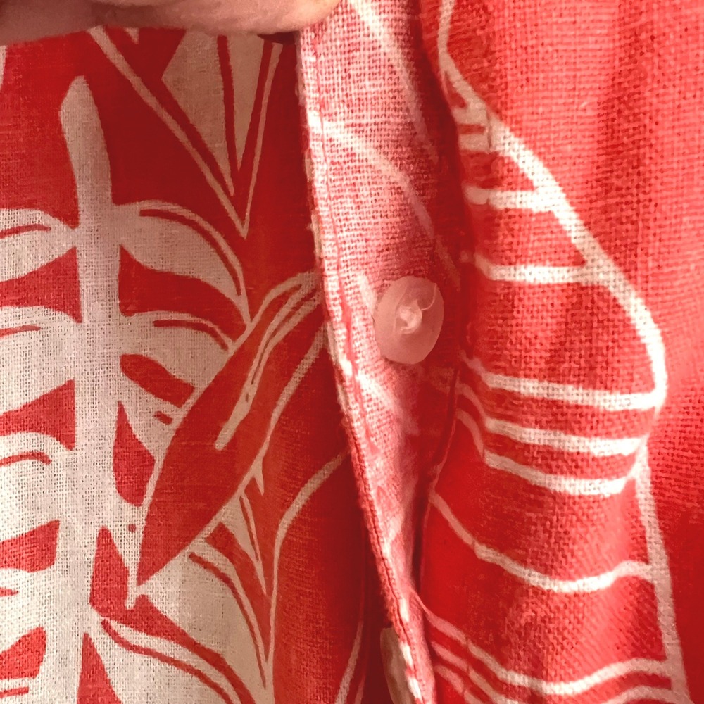 Old Navy Coral Tropical Leaf Linen Blend Button Front Shirt Dress Plus Size 2X - Picture 7 of 10